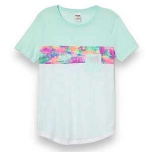 PINK Victoria’s Secret Tropical Colorblock Front Pocket Burnout Tee Size Small